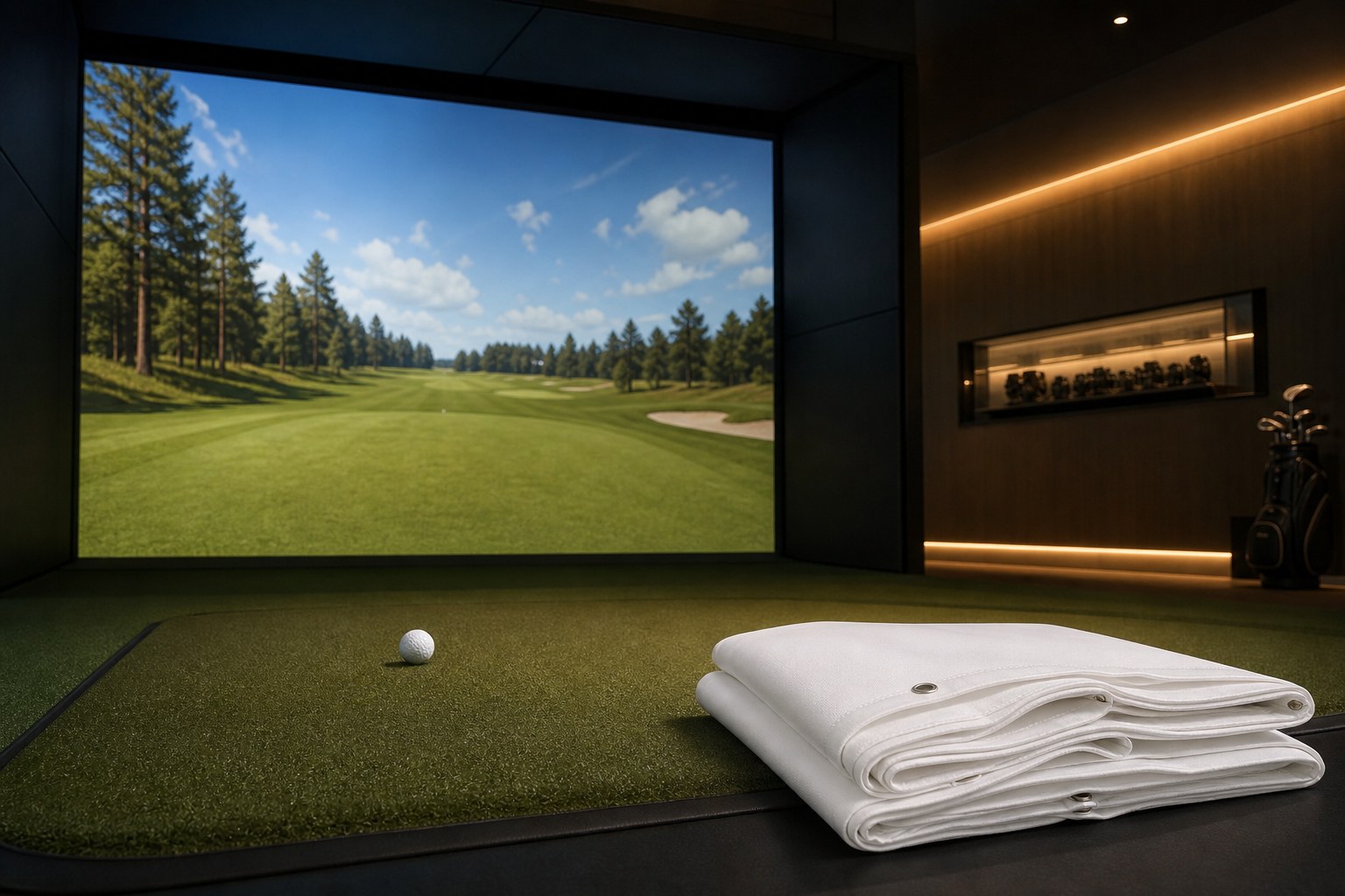 ELITE DUAL Screen mit sechs Lagen und kontrastreicher Golfplatzprojektion