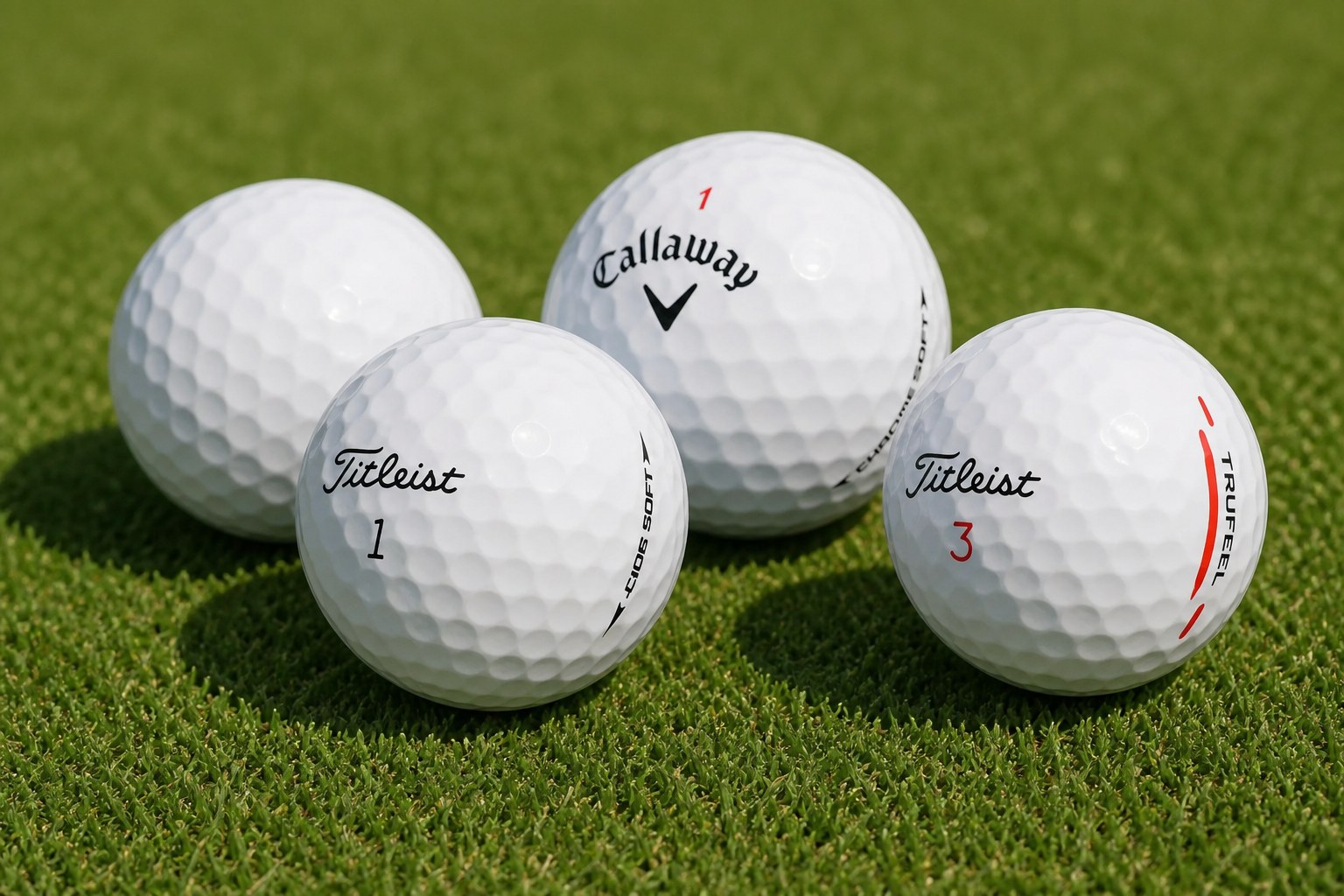 Saubere Titleist Tour Soft Lakeballs in AAAAA-Qualität auf dem Golfgrün