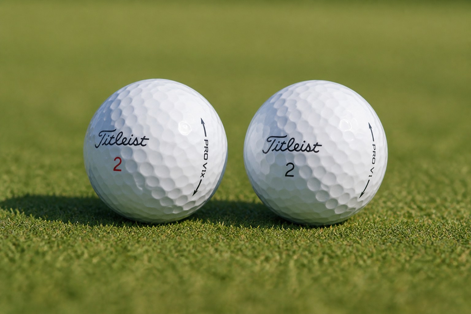 Makroaufnahme der Dimple-Oberflächen von Titleist Pro V1x und Titleist Pro V1