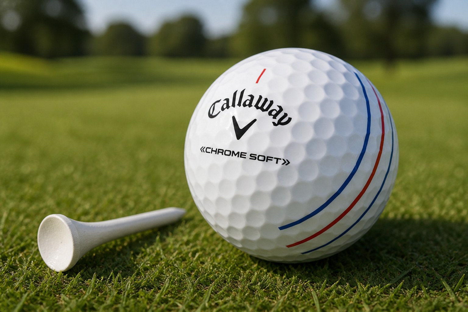 Callaway Chrome Soft Triple Track mit Ausrichtungslinien und deutlich sichtbaren Dimples