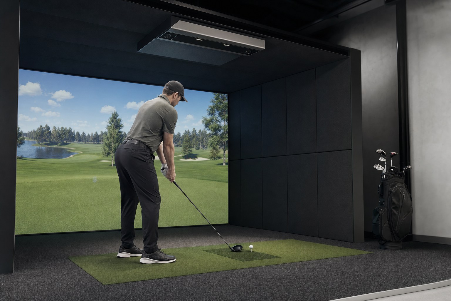 GSK ELITE Uneekor EyeXO Simulator mit deckenmontiertem Kamerasystem beim Indoor-Training