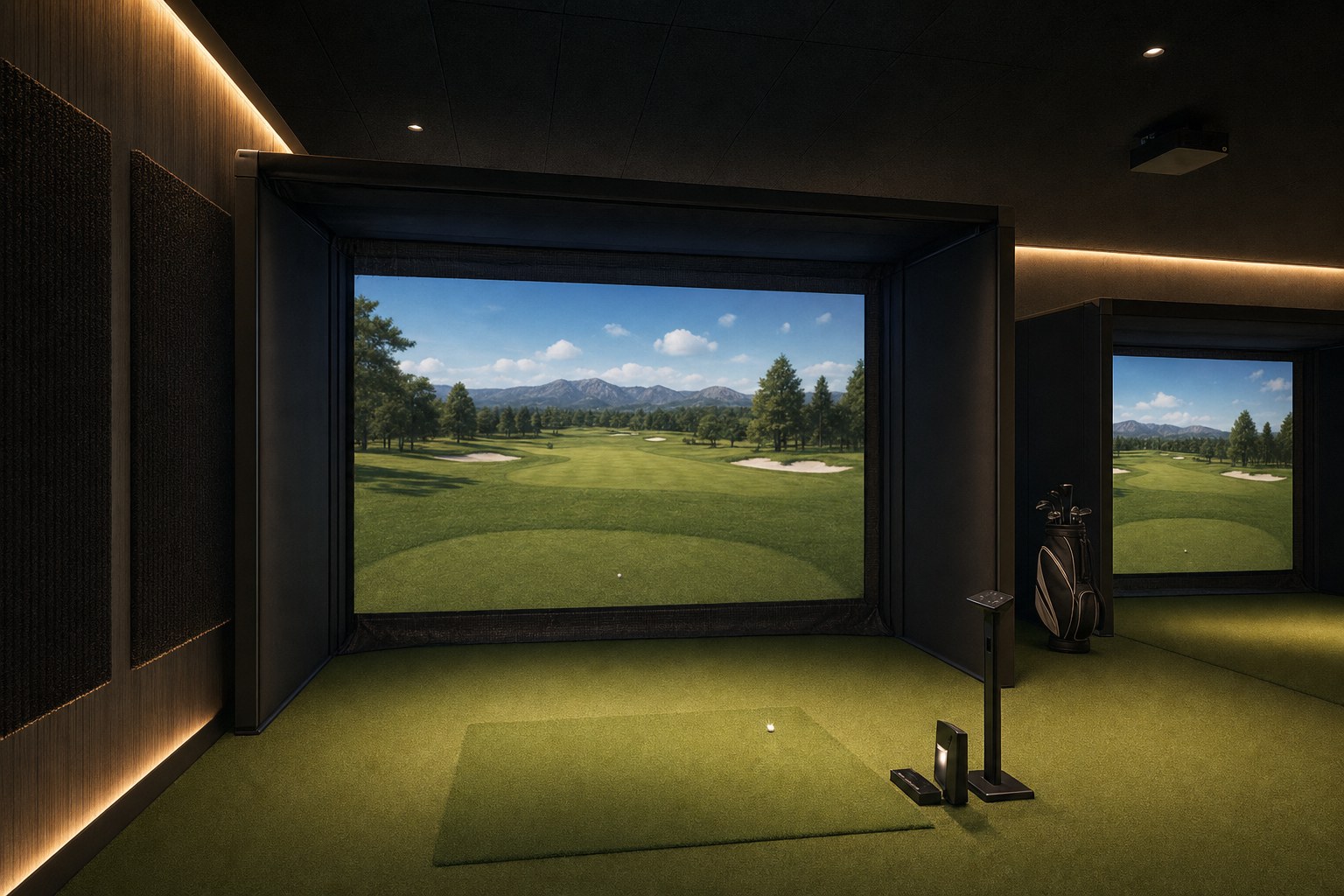 Akustisch optimierter Golfsimulator-Raum mit ELITE DUAL und ELITE GSK PRO Impact Screens