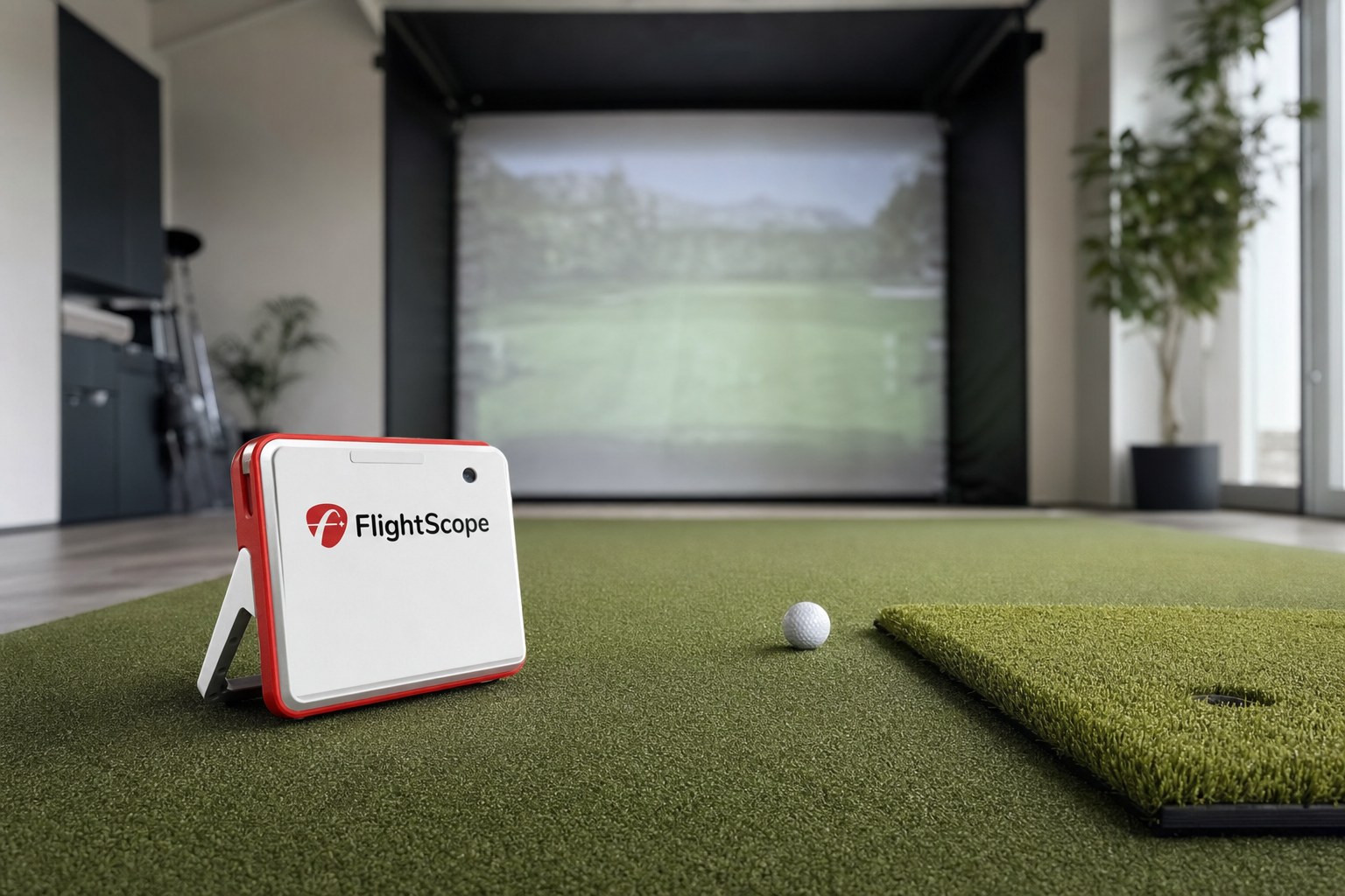 FlightScope Mevo Gen2 in einem kompakten Golfsimulator